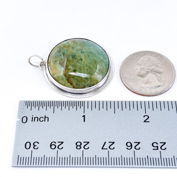 Vintage Sterling Silver 925 Green Jasper Round Pendant - Picture 6 of 6